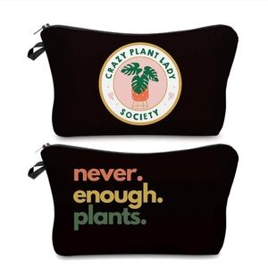 Black Plant-Themed Zipper Pouch